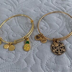 Alex and Ani Gold Charm Bracelets with Christmas Pineapple and Snowflake